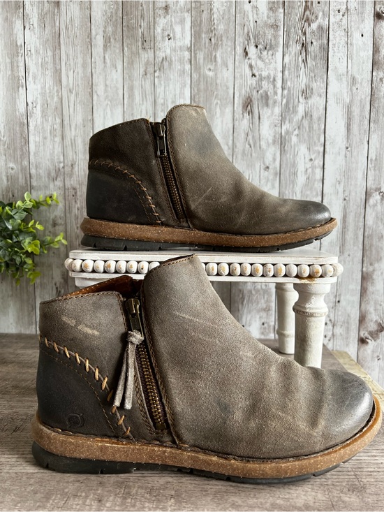 Born Shoes - Born Tamar Women's Gray Brown Leather Zip Ankle Boots Size 8.5
